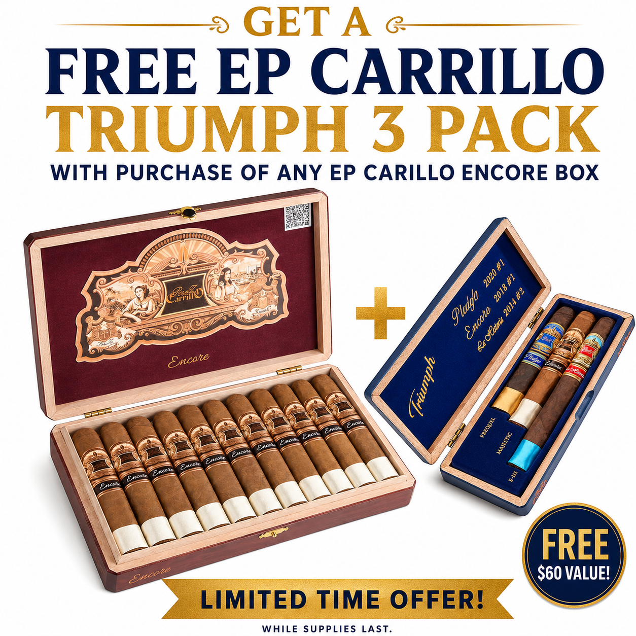 E.P. Carrillo Encore Majestic (5.37x52 / Box of 20) + Free Shipping & Triumph Sampler!
